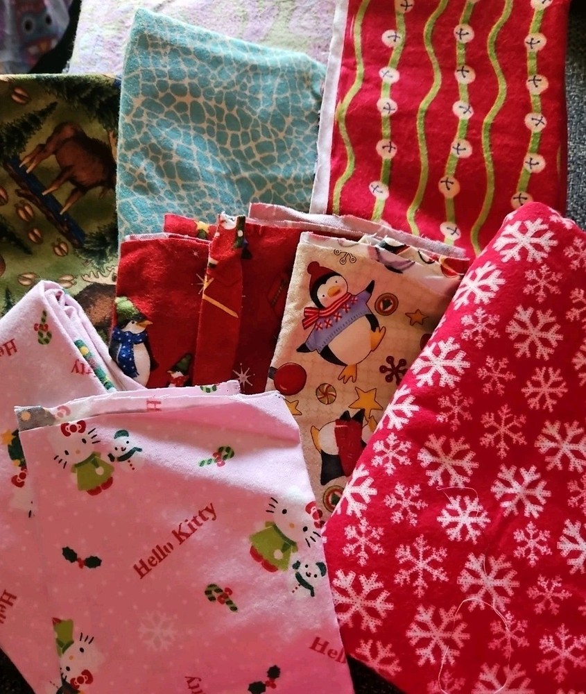 Lot Of 10 Pieces Of Flannel Cotton Fabric Mixed Sizes & Themes & Patterns