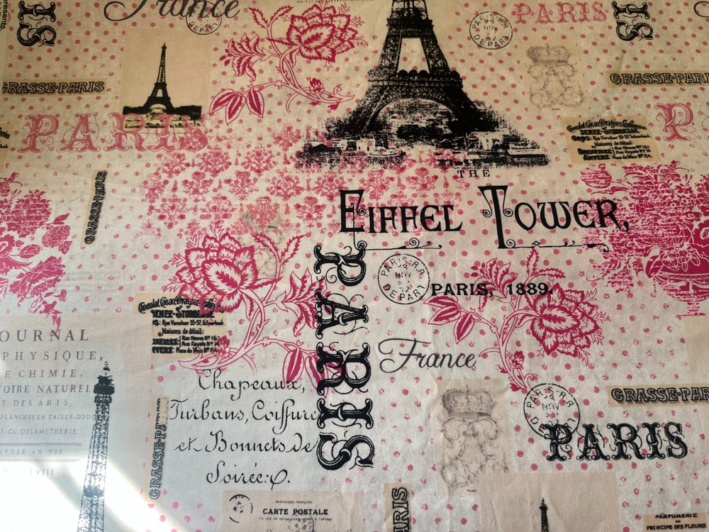 David Textiles Pink Black Paris Eiffel Tower Fabric C. Allen 1.75 YDS Rare