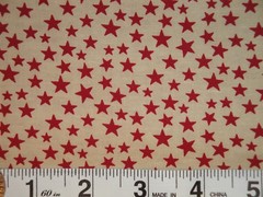 Star Fabric * Scattered Red Star And Tan Cotton Calico Fabric * Sewing Fabric