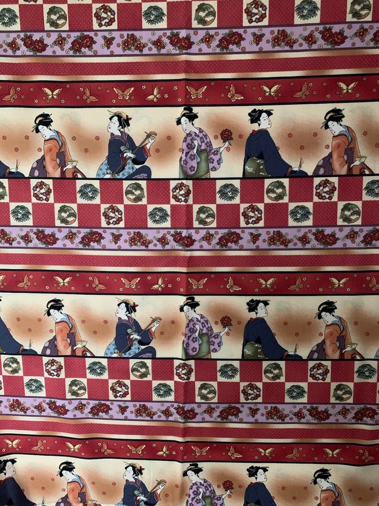 Kona Bay “Geis-11” Asian Print Geishas In A Row Quilting Fabric 3 Yd Piece 44” W