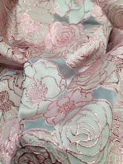 Blush Pink Metallic Floral Brocade Fabric Sold By The Yard On White Organza