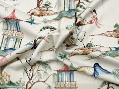 HAMILTON OKAYAMA FLAX CHINOISERIE ASIAN TOILE MULTIUSE FABRIC BY THE YARD 54″W