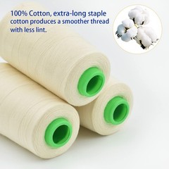 Raw White All Purpose Cotton Thread – 3 Spools, 40/2 Connecting Threads