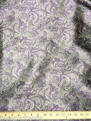 Paisley Print NON-STATIC Viscose Satin Feel Material Fabric BTY -Purple Gray