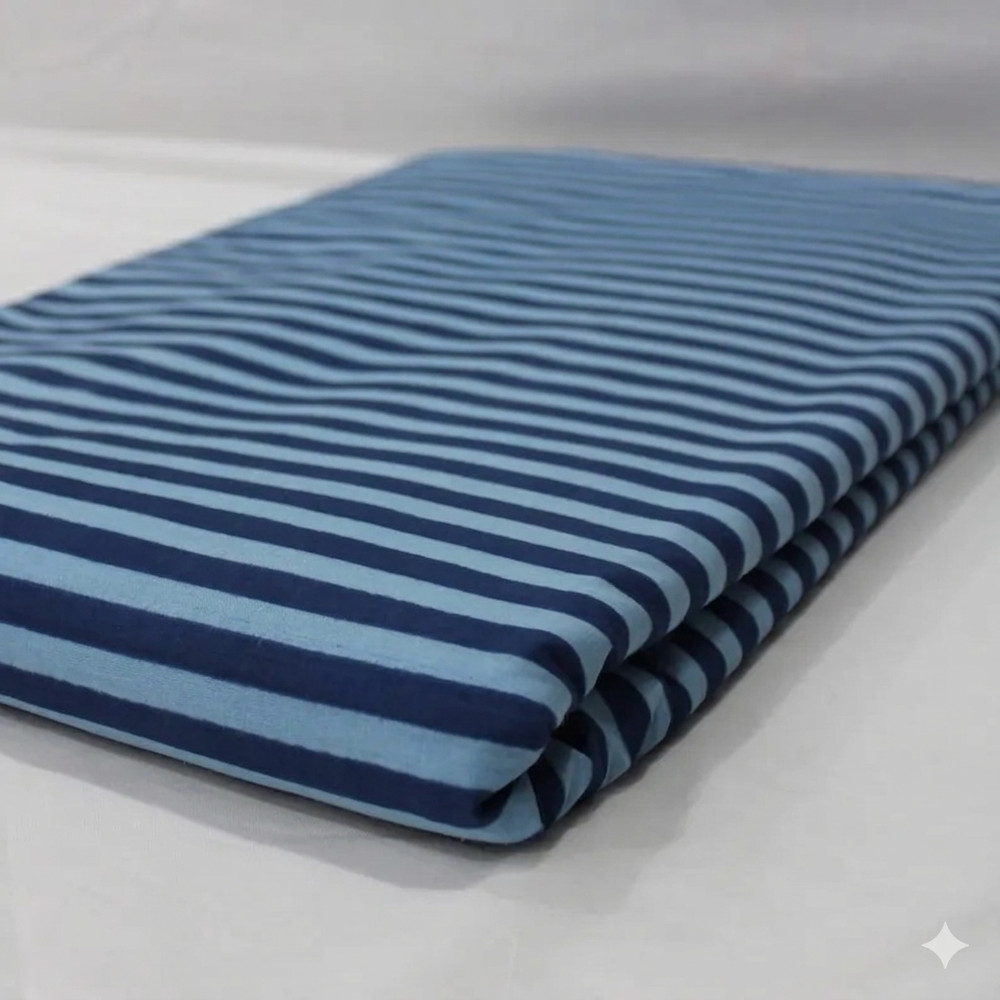 Indian Cotton Blue Stripe Dressmaking, Sewing Running Cotton Fabric 7 Yards US