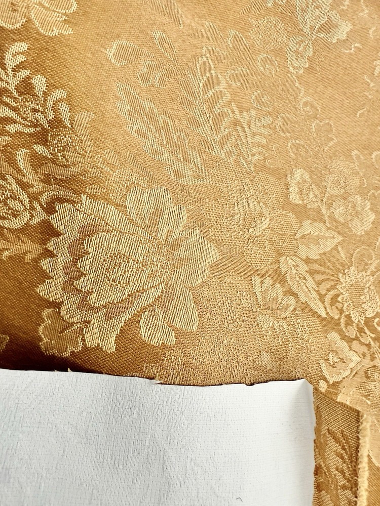 VTG Vinyl Backed Upholstery Fabric MCM Retro Gold French Damask Tapestry