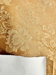 VTG Vinyl Backed Upholstery Fabric MCM Retro Gold French Damask Tapestry