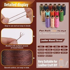 KAQRHFT 0.55 mm Round Waxed Thread, 14 Colors 76 0.55mm 70m, Rainbow Color