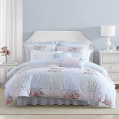 Hope Patchwork 7-Piece Blue Pink and Green 100% Cotton Full/Queen Bonus Duvet Co