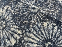 Vintage Japanese Handwoven Katazome Boro Indigo Fabric Chrysanthemum Faded 62″