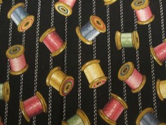 Cotton Fabric Vintage Colorful Wooden Spools on Black Concord Kesslers 1yd x 44