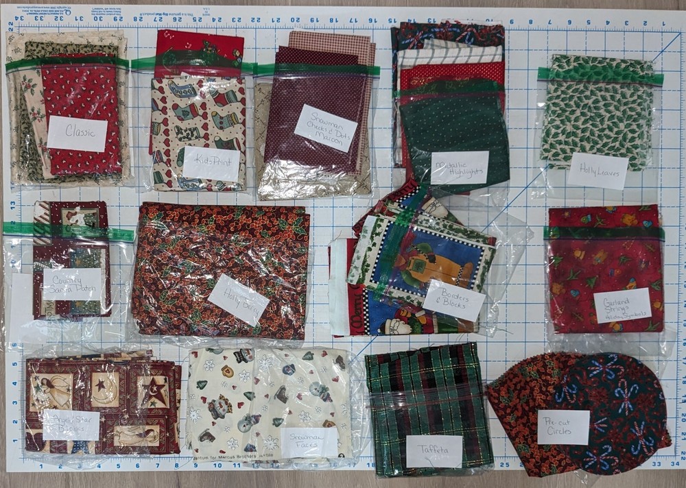 Fabric Christmas Groups Less than Yard, Fat Qtrs and/or remnants: Price per Lot