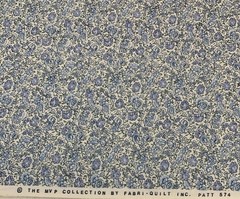Vtg Floral Calico Fabric By Fabri-Quilt Blue Green White Cottagecore BTHY