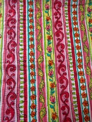Fabric Lot 7 Yds 12 Ins 44 W “Fancy Free Scroll Stripe” Tutti Fruitti Red Pink