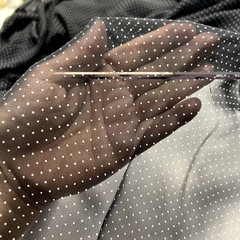 Chiffon Poly Black & White Polka Dots Sheer Fabric Lot of 3 Yards &12″ for $ 10