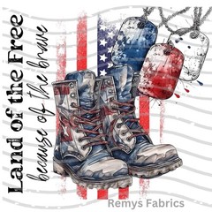 Military Boots Fabric Panel ~ Veteran Quilt Block ~ Square fabric panel