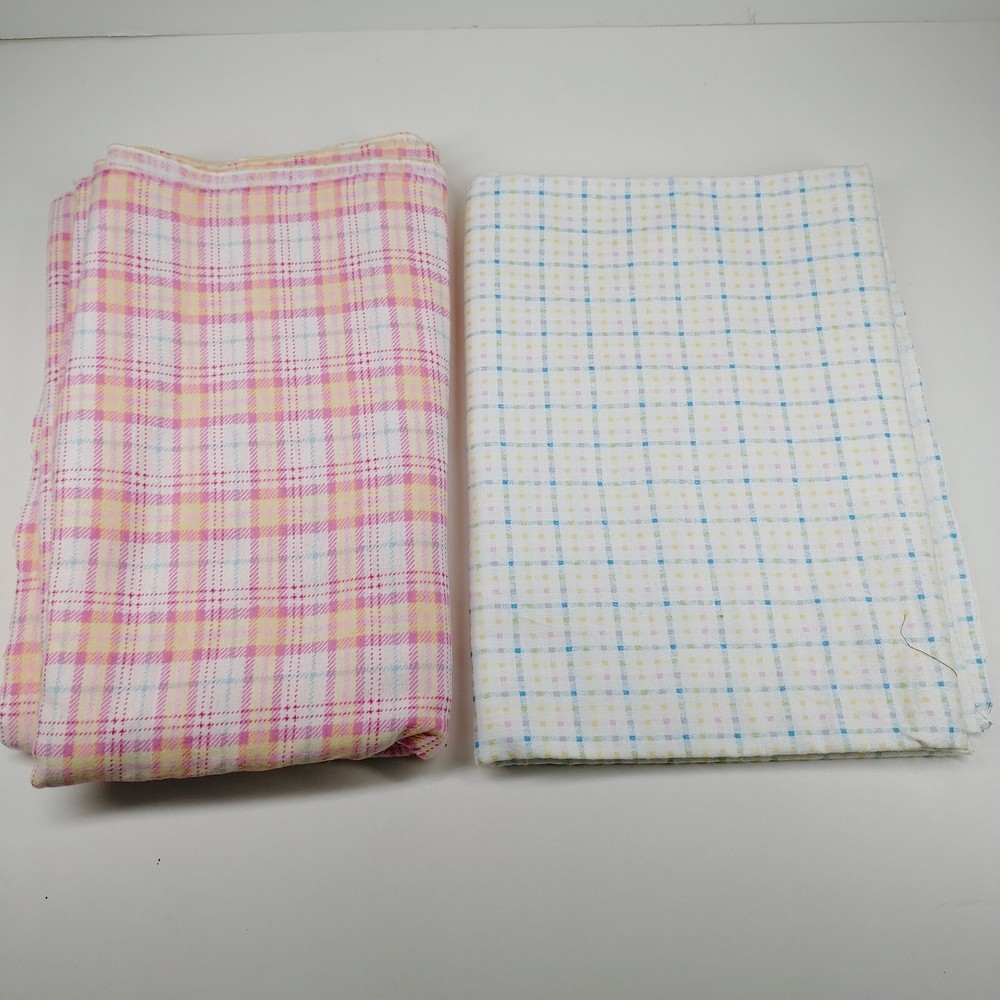 Flannel Joann Cotton Fabric 2 Pieces Pink Plaid 1.5 Yd and White Plaid 7/8 Yard