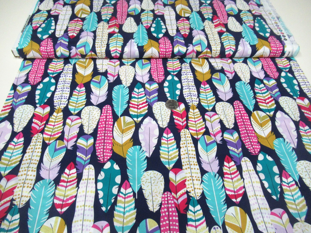 Michael Miller quilt-craft fabric PLUCKED FEATHERS midnight 2 3/4 yds (mc-6986)