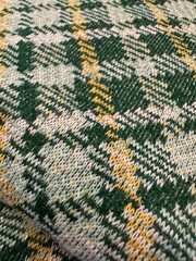 Vintage 1970s Double Knit Polyester PLAID Fabric GREEN YELLOW GRoovy 64″ x 65″