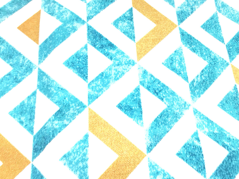 Modern Geometric Outdoor Abstract Patterned Fabric in Teal and Gold 1 Yard Lot