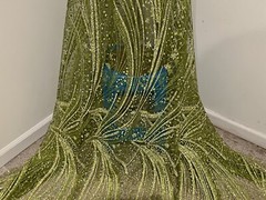 GREEN SILVER Sprinkles Rhinestones Glitter lace fabric 50″ width Sold By Yard