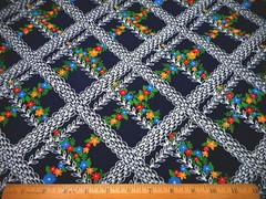 Floral Fabric 7/8 Yard SALE Red Yellow Blue Green White on Navy Cotton Vtg C