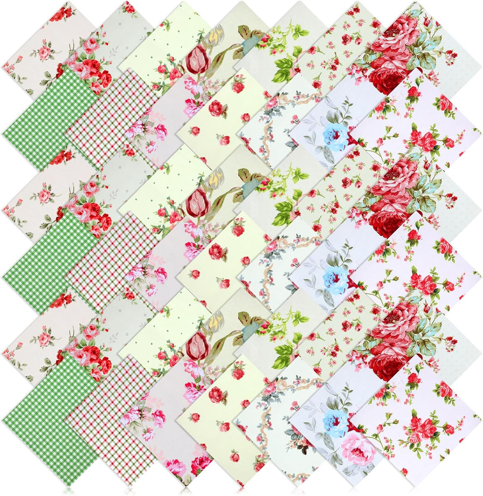 42 Pcs Charm Packs for Quilting, 5 X 5 Inch Squares Quilting Fabric, Pre-Cut Flo
