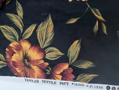 Vintage 90s Tandler Textiles Black Maroon Floral 10308 52 x 11 3 YARDS
