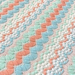 Vintage Pastel Mint Peach Blue Wavy Stripes Knit Fabric 96″ x 60″