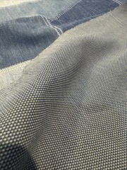 Vtg stretch knit 70s fabric remnant quilted denim print 45 inches x 66 inches