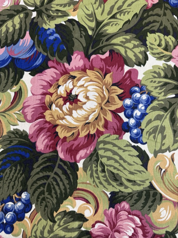 Vintage STANLEY KING STUDIO FLORAL FABRIC 104”x 58” Rose Vibrant Sateen Cotton