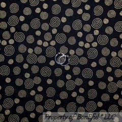 BonEful Fabric FQ Cotton Quilt VTG Black Gold Metallic Xmas Dot Swirl Old Scroll