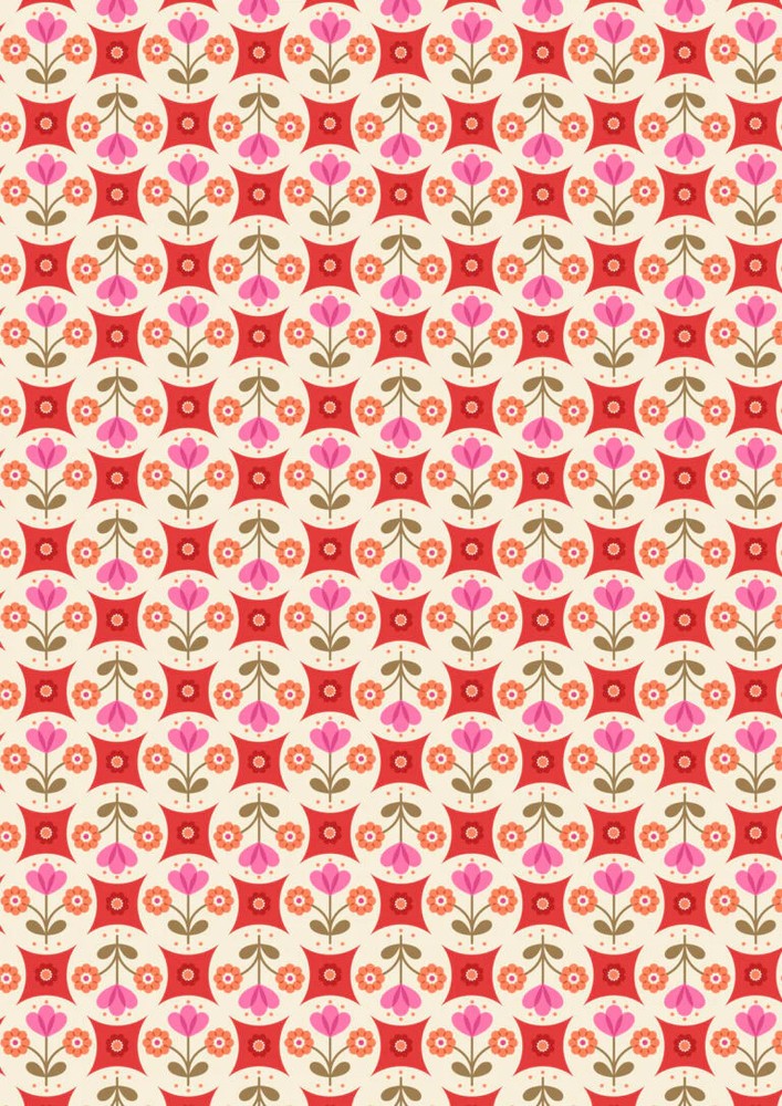 LEWIS & IRENE – Boho Blooms – Red Flower – Circles ,1/4 yard