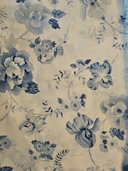 Vintage Fabric Wamsutta Cotton Blend Blue & White Floral Flowers 5 1/2 yards