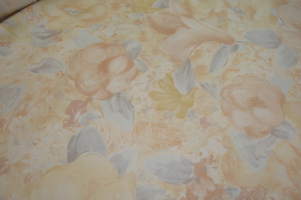 ONE Yd Carole FABRIC Floral Drapery pastel Gray Amber Softened Cotton 54″ w BTY