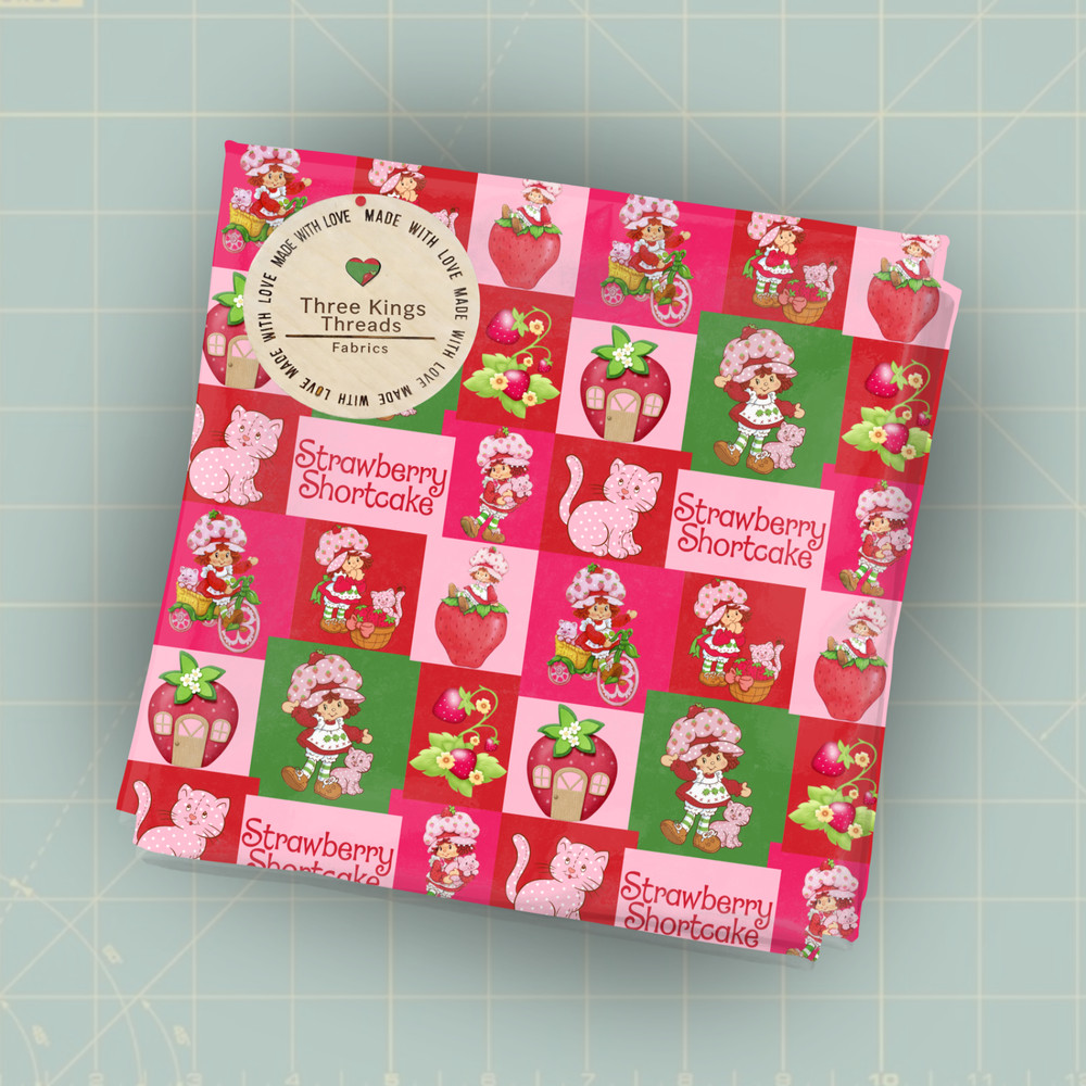Strawberry Shortcake Red Pink Cute DBP 1 Yard Fabric Seamless Design Appr 59×36