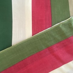 2 YD Muted Red Green Tan Stripe Fabric Cotton Blend