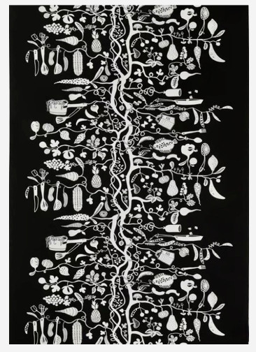 Ikea PIPDÅN Black & White Culinary Food Pre-Cut Fabric 59″x118″ (006.081.64) NEW
