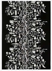 Ikea PIPDÅN Black & White Culinary Food Pre-Cut Fabric 59″x118″ (006.081.64) NEW