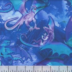 BTY TT Fantasy DRAGONS Blue Print 100% Cotton Quilt Fabric by Yard