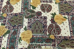 2Y x 60″ Vintage 80s 90s Rayon Paisley Floral Rose Fabric Maximalist Ornate Bold