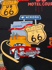 ROUTE 66 ~ Alexander Henry Fabrics ~Vtg Travel Landmarks Cotton Fabric 18″ x 42″