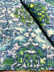 Vintage Fabric Blue Green Mid Century Retro Medallion Weave Barkcloth 42” Square