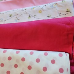 Vintage Pink Fabric Floral Solid Poka Dot Craft Quilt DIY Cotton Mix 6 Yard Lot