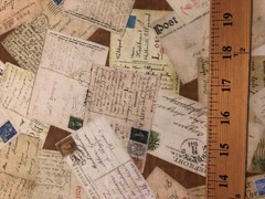 POST CARDS POST MARKS TRAVEL BLUE COLORS COTTON FABRIC FQ