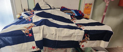 9 YARDS Uncut 100 Cotton Fabric Rodeo Blue/White Stripe Bull Riding quilt clothe