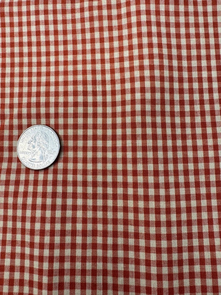 Red Taupe Beige Check Cotton Quilting Fabric Unbranded 3 1/2 Yard