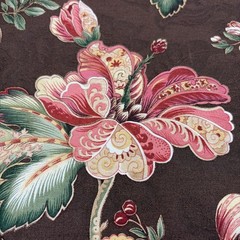 Cotton Medium Weight Fabric Brown With Pink/Green/Burgundy Floral Pattern Crafts