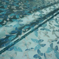 Light Blue Satin Silky Fabric Butterfly Printed 115cm Wide for Dress Sewing DIY