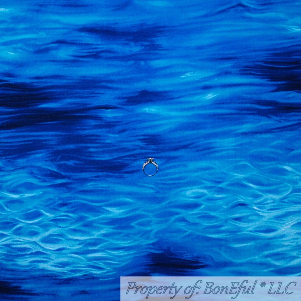 BonEful FABRIC FQ Cotton Quilt Aqua Blue Water Sea Ocean Tonal Wave Surf Fish UK